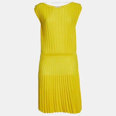Versace Collection Yellow Rib Knit Flared Mini Dress