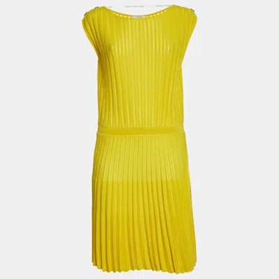 Pre-owned Versace Collection Yellow Rib Knit Flared Mini Dress L