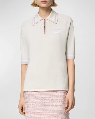 Versace College Knit Polo Sweater In Ivory