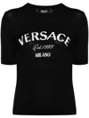 Versace Logo Short Sleeve Virgin Wool Sweater In Black