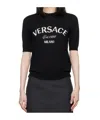 Versace Logo Short Sleeve Virgin Wool Sweater In Black