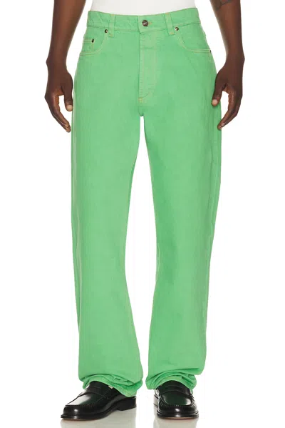 Versace Denim Jeans Straight Cut Five Pocket Design In Green