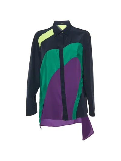 Pre-owned Versace Color-block Asymmetric Shirt In Blue