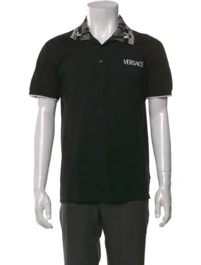 Pre-owned Versace Colorblock Pattern Collar Polo Shirt In Black