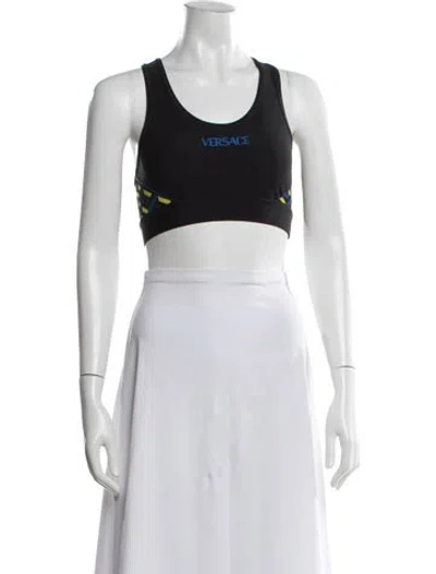 Pre-owned Versace Colorblock Pattern Crew Neck Sports Bra W/ Tags In White