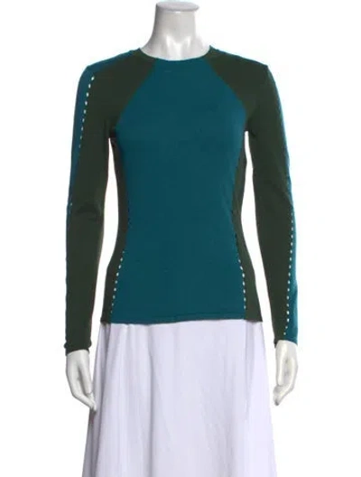 Pre-owned Versace Colorblock Pattern Crew Neck Sweater In Green