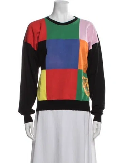 Pre-owned Versace Colorblock Pattern Crew Neck Sweatshirt In White