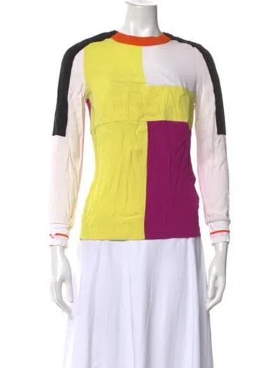 Pre-owned Versace Colorblock Pattern Crew Neck Top In Yellow