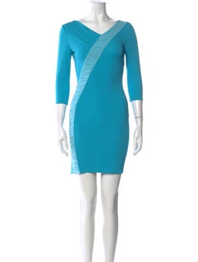 Pre-owned Versace Colorblock Pattern Mini Dress In Blue