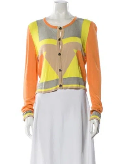 Pre-owned Versace Colorblock Pattern Scoop Neck Sweater In Orange