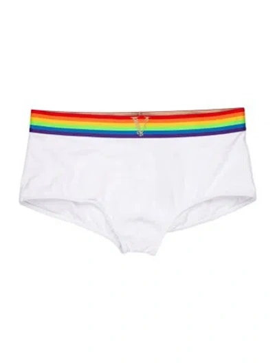 Pre-owned Versace Colorblock Pattern Swim Briefs In White