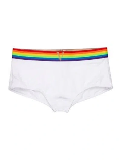 Pre-owned Versace Colorblock Pattern Swim Briefs In White