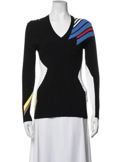 Pre-owned Versace Colorblock Pattern V-neck Sweater In Blue