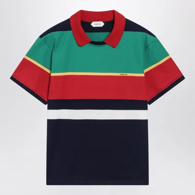 Versace Color-block Striped Cotton Polo T-shirt In Multi