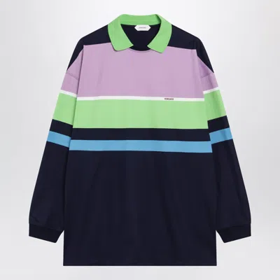 Versace Color-block Striped Long-sleeve Cotton Mini Dress In Multi