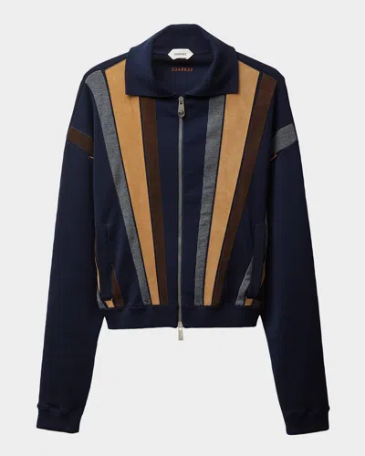 Versace Colorblocked Wool-blend Zip-up Blouson Jacket In Brown