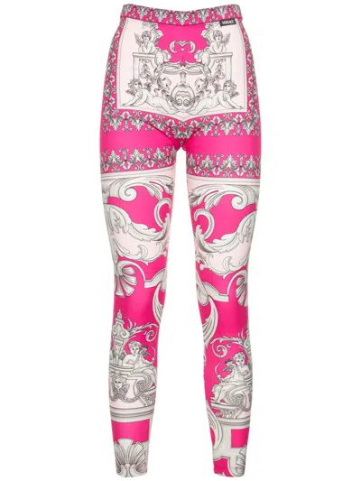 Versace Colorful Floral Leggings In Pink