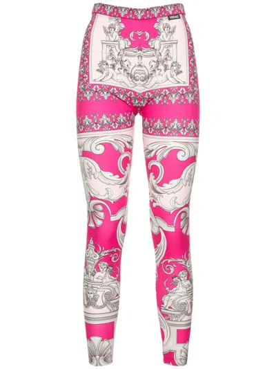 Versace Colorful Floral Leggings In Pink