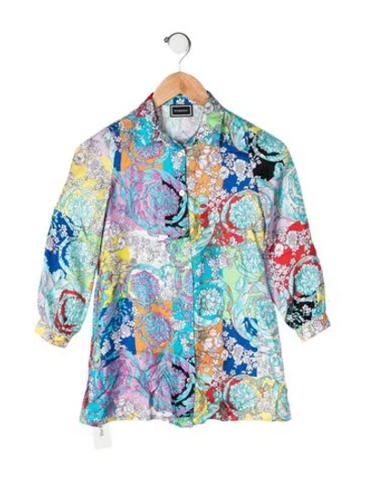 Pre-owned Versace Colorful Silk Kids Dress In Blue