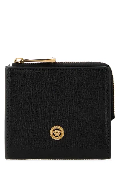 Versace Compact Wallet Goat Leather In Black