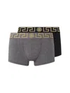 Versace Logo Waistband Stretch Hosiery Greek Key In Multi