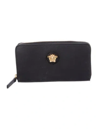 Pre-owned Versace Continental Wallet In Black
