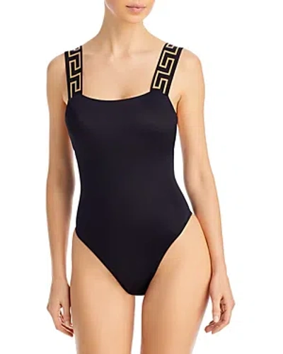 Versace One Piece Swimsuit With Greek Border In Black