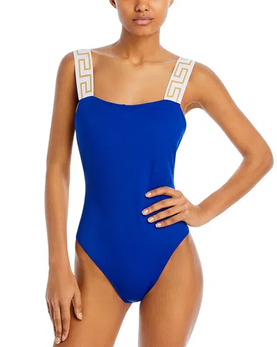 Versace Blue Greca Border Swimsuit In Royal Blue