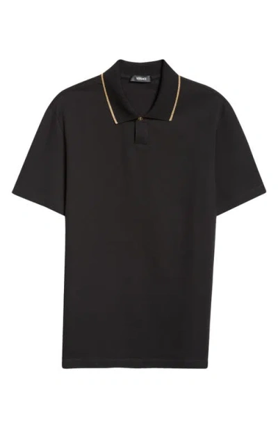 Versace Piquet Polo In Black