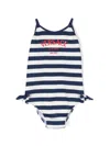 Versace Contrast-trim Striped Swimsuit In Blue