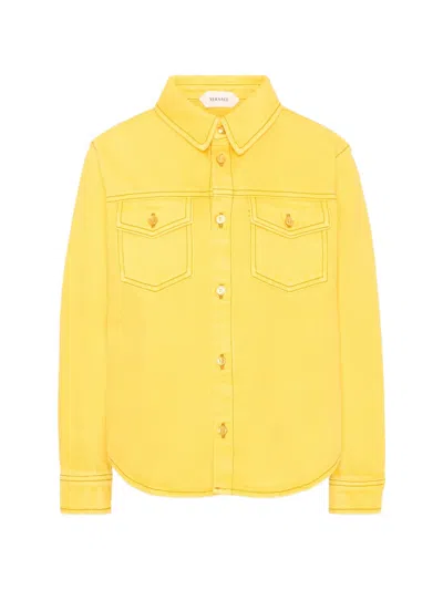 Versace Kids' Contrast-stitch Denim Jacket In Yellow