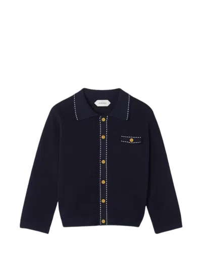 Versace Kids' Contrast-stitch Waffle-knit Cardigan In Blue