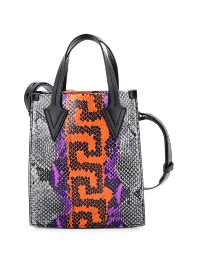 Pre-owned Versace Convertible Python Embossed Leather Mini Tote Bag In Multicolour