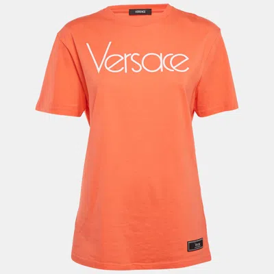 Pre-owned Versace Coral Pink 1978 Re-edition Cotton Crew Neck T-shirt S