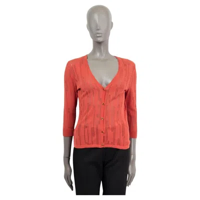Pre-owned Versace Coral Red Viscose & Cotton Pointelle Button Front Cardigan Sweater 40 S