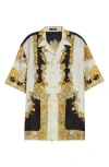 Versace Coral Teater White Bowling Shirt With Cuban Collar And All-over Print In Silk Man In Black