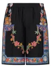 Versace Multicolor Coral Theatre Print Bermuda Shorts In Black