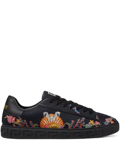 Versace Coral Theatre Greca Sneakers In Black