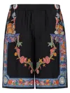 Versace Multicolor Coral Theatre Print Bermuda Shorts In Black
