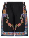 Versace Multicolor Coral Theatre Print Bermuda Shorts In Black