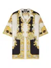 Versace Coral Teater White Bowling Shirt With Cuban Collar And All-over Print In Silk Man In Black