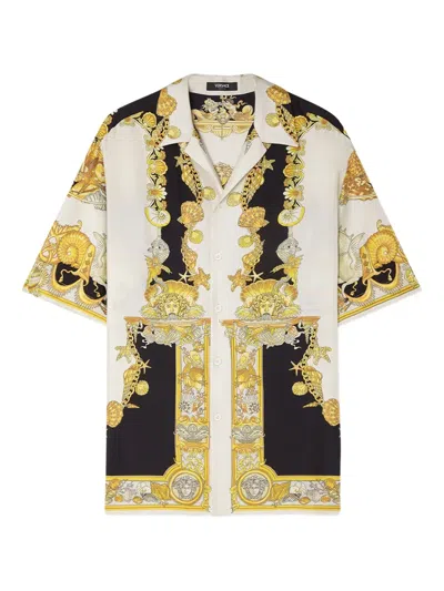 Versace Coral Theatre-print Short-sleeve Shirt