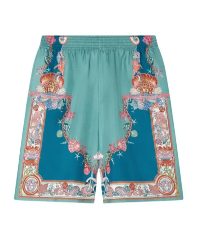 Versace Coral Theatre-print Shorts In Blue