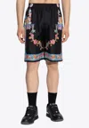 Versace Coral Theatre Print Shorts In Black