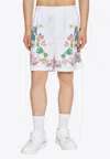 Versace Coral Theatre Print Shorts In White