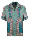 Versace Coral Theatre Print Silk Twill Short-sleeve Shirt In Blue