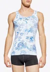 Versace Coral Theatre Print Sleeveless Undershirt In Blue