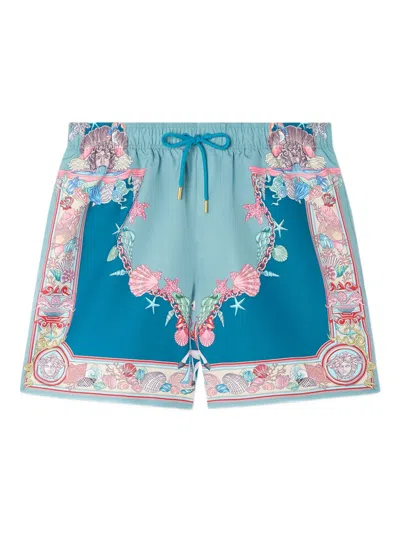 Versace Coral Theatre Swim Shorts In Blue