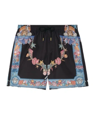 Versace Coral Theatre Swim Shorts In Black