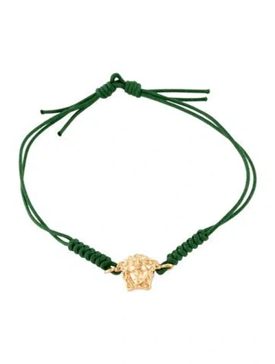 Pre-owned Versace Cord Medusa Logo Adjustable Bracelet, 9.25" In Green
